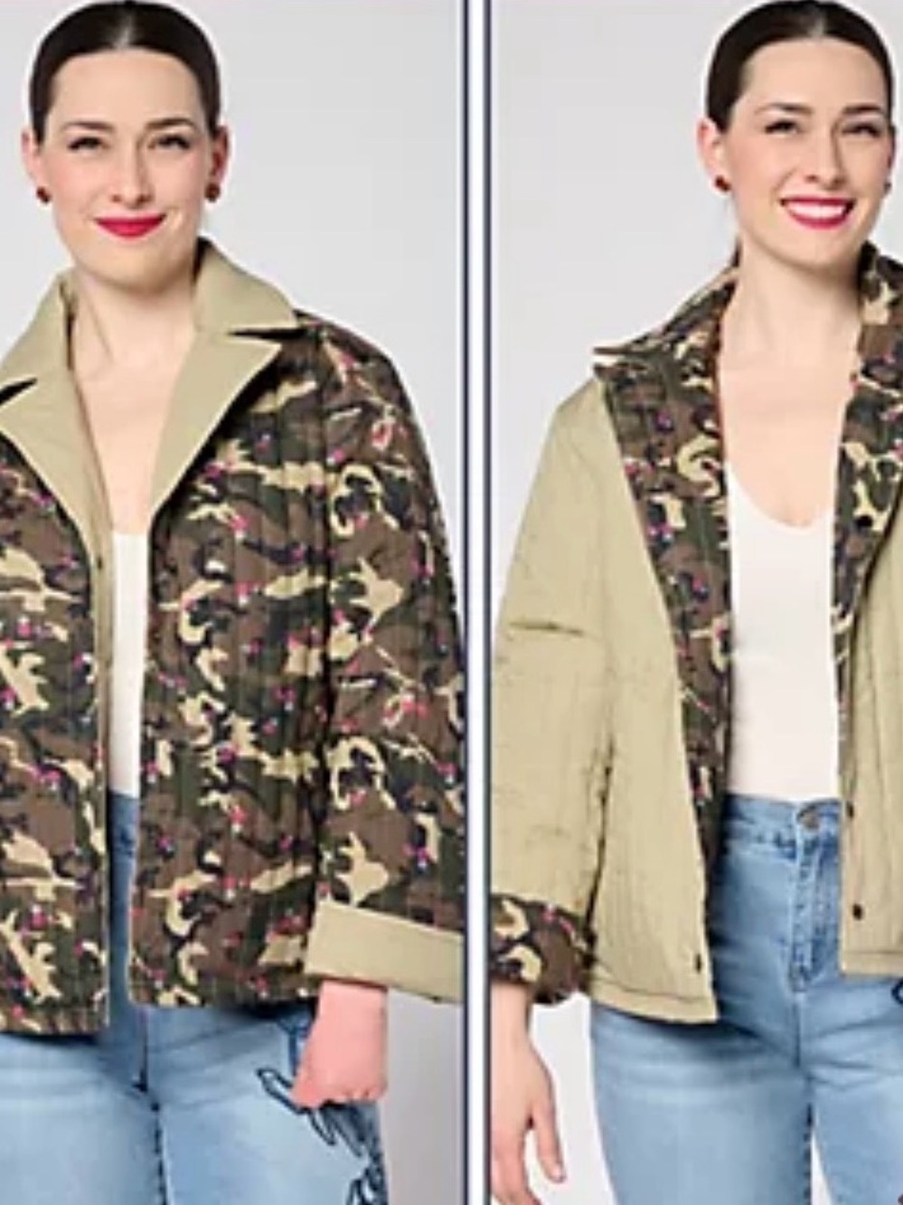 Nicole Miller Reversible Camo Rose Quilted Jacket Women’s S Floral Military